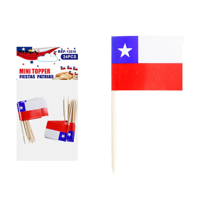 Palitos con bandera de Chile Fiestas Patrias 6*7cm 24pcs