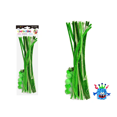 Set de limpiapipas chenille con pompones ojos DIY verde 70pcs
