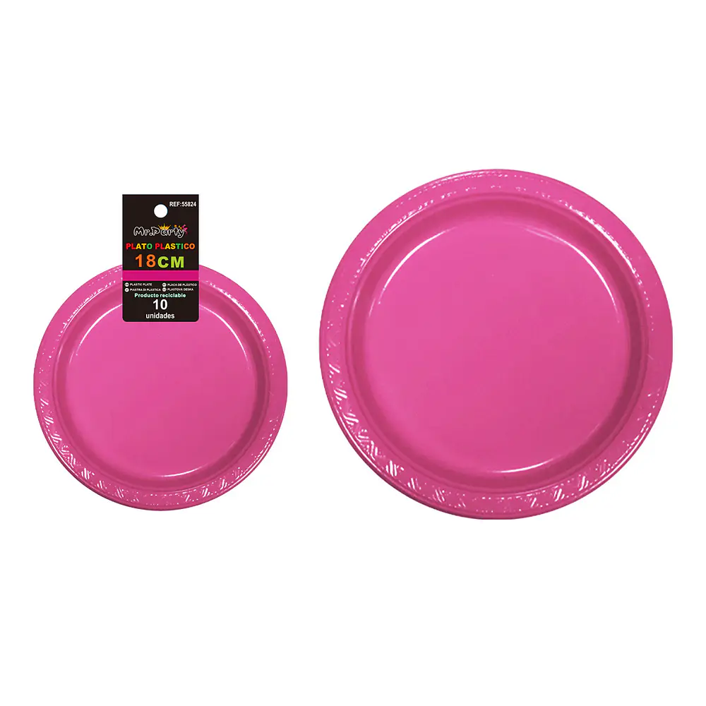 Platos plásticos fucsia 18cm 10pcs