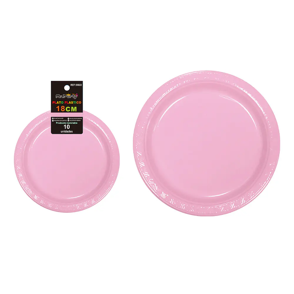 Platos plásticos rosado 18cm 10pcs