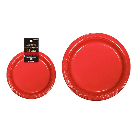 Platos plásticos rojo 18cm 10pcs
