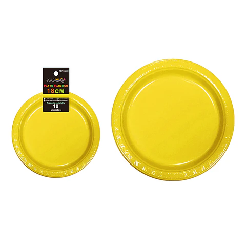 Platos plásticos amarillo 18cm 10pcs