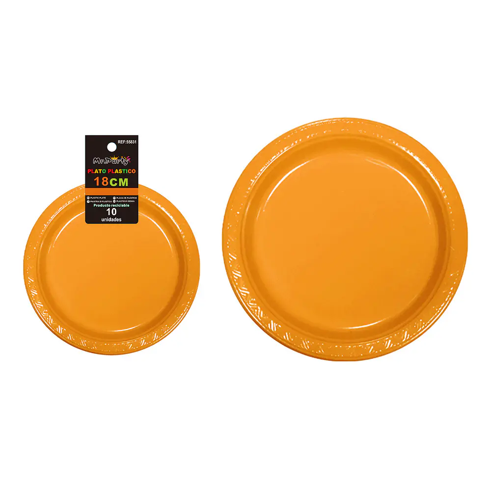 Platos plásticos naranja 18cm 10pcs