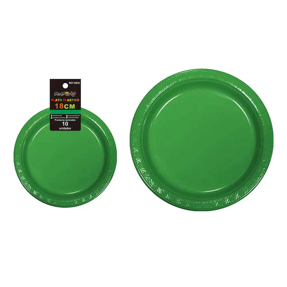 Platos plásticos verde 18cm 10pcs
