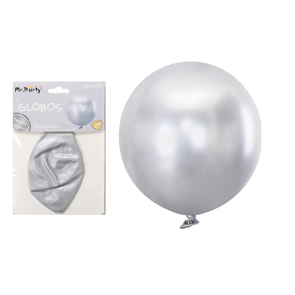 Globos de látex metalizados cromados plateado 45cm
