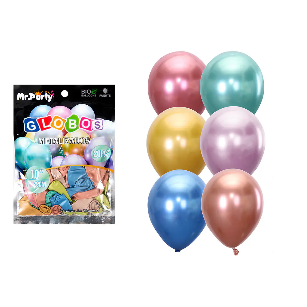 Globos de látex colores surtidos cromados metalizados 28cm 20pcs