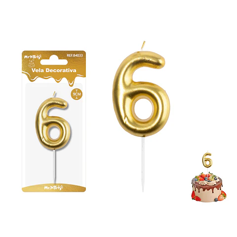 Vela de número 6 dorado 3.8*6CM