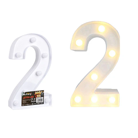 Número 2 con luz led 22cm 