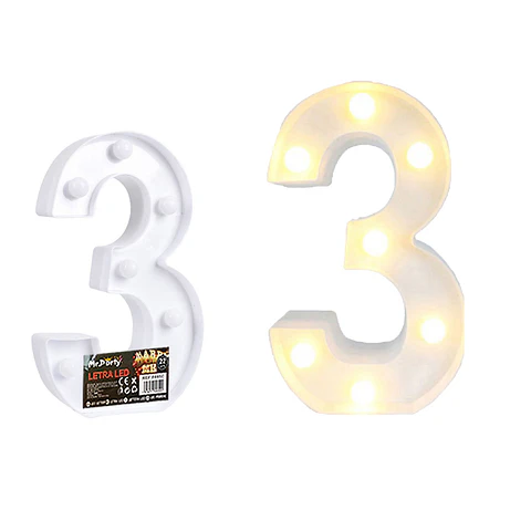 Número 3 con luz led 22cm 