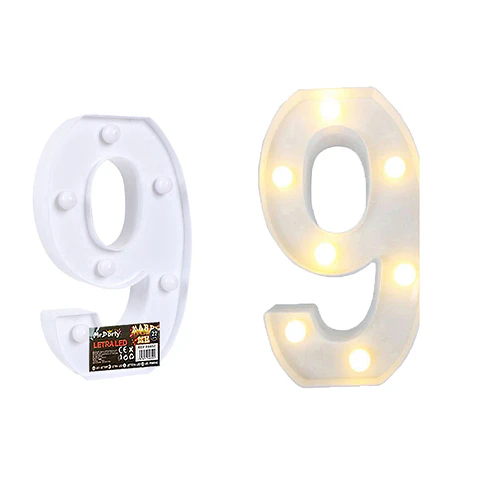 Número 9 con luz led 22cm 