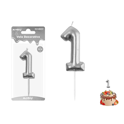 Vela de número 1 plateado 3.8*6CM