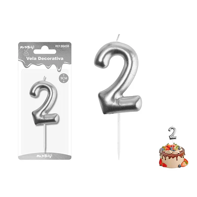 Vela de número 2 plateado 3.8*6CM