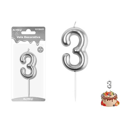 Vela de número 3 plateado 3.8*6CM