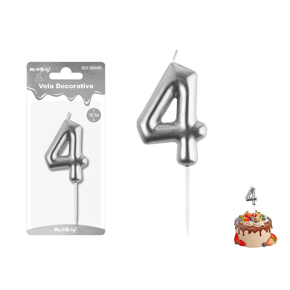 Vela de número 4 plateado 3.8*6CM