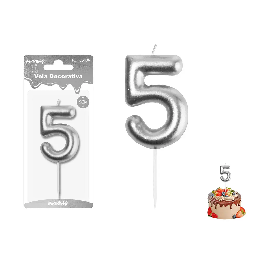 Vela de número 5 plateado 3.8*6CM