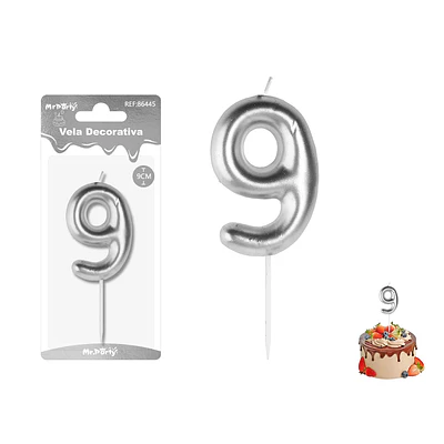 Vela de número 9 plateado 3.8*6CM