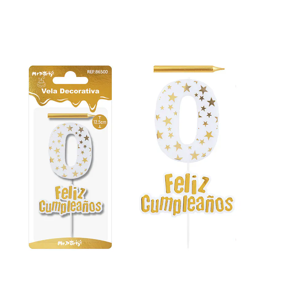 Vela de cumpleaños número 0 estrella dorado