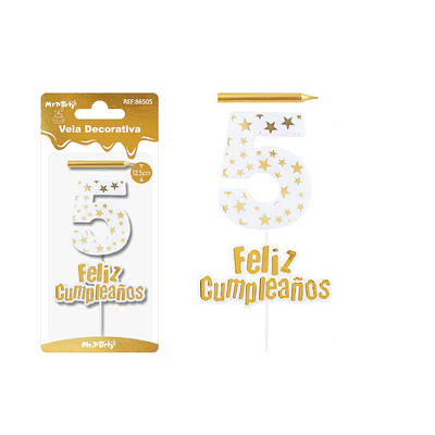 Vela de cumpleaños número 5 estrella dorado