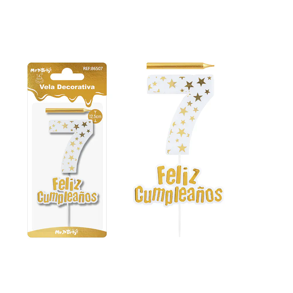 Vela de cumpleaños número 7 estrella dorado