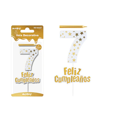 Vela de cumpleaños número 7 estrella dorado