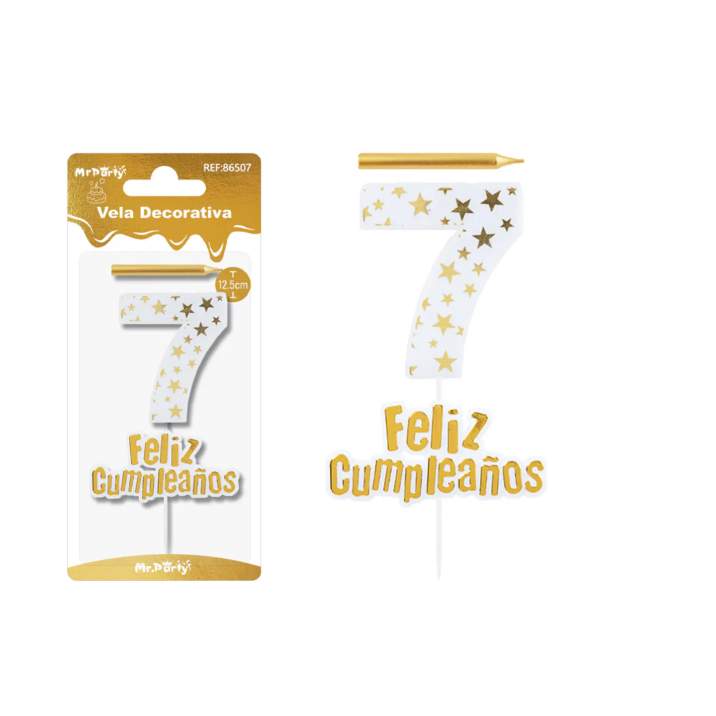 Vela de cumpleaños número 7 estrella dorado 1