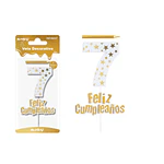 Vela de cumpleaños número 7 estrella dorado