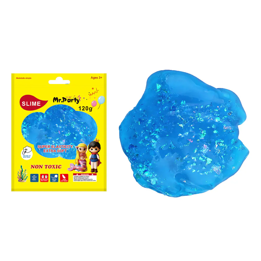 Cristal slime azul con pan de oro 120g