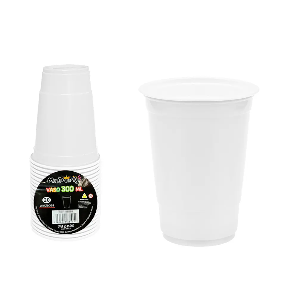 Vasos plásticos bicolor blanco 300ml 20pcs