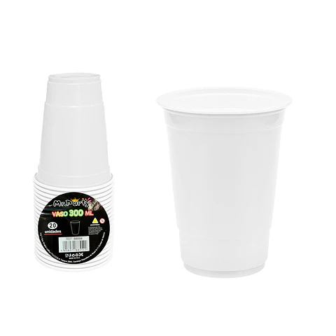Vasos plásticos bicolor blanco 300ml 20pcs