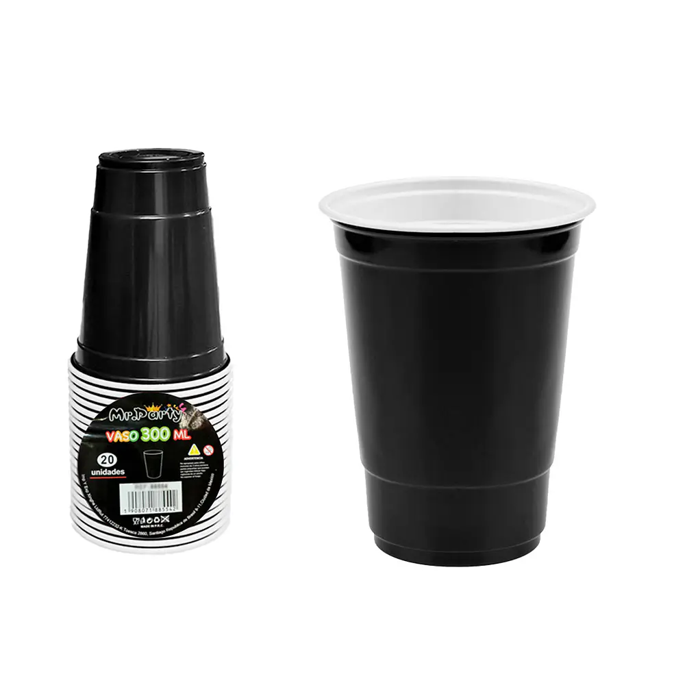 Vasos plásticos desechable bicolor negro 300ML 20pcs