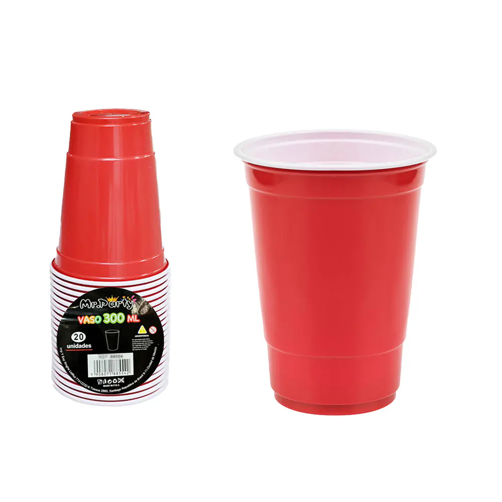 Vasos plásticos desechable bicolor rojo 300ML 20pcs
