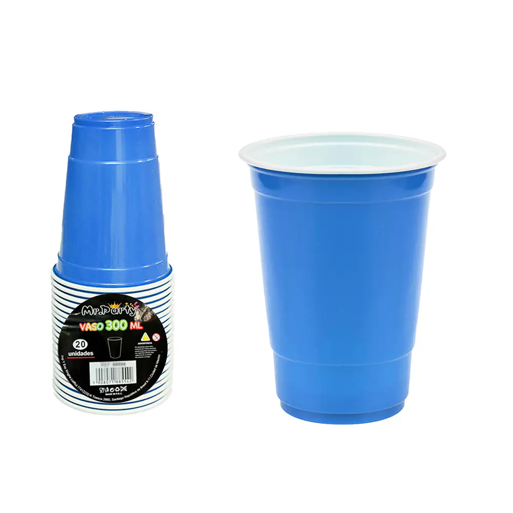 Vasos plásticos desechable bicolor azul 300ML 20pcs