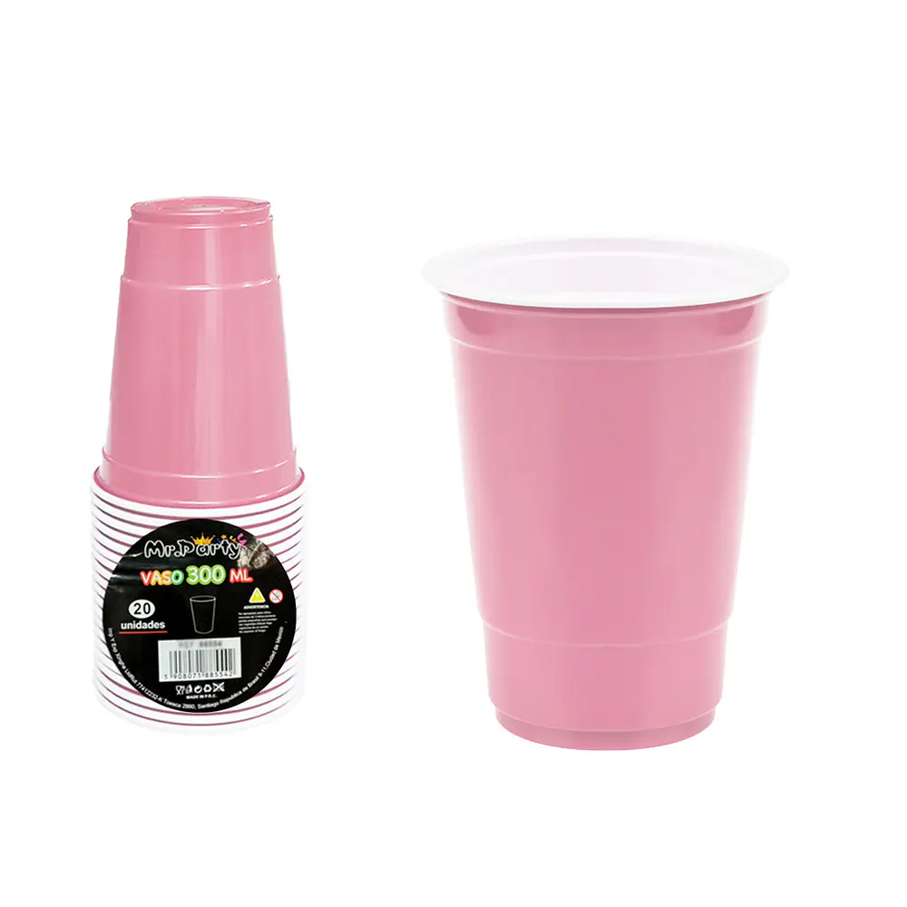 Vasos plásticos desechable bicolor rosado 300ML 20pcs