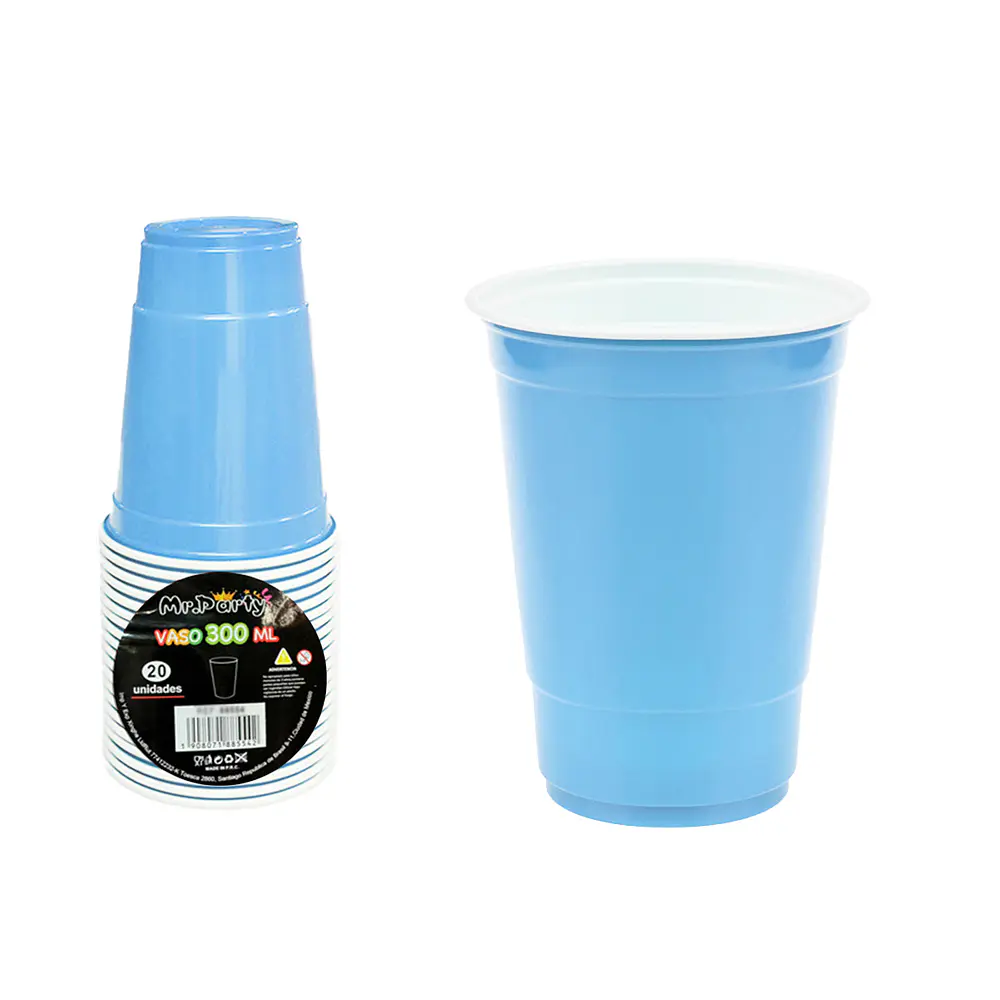 Vasos plásticos desechable bicolor celeste 300ML 20pcs