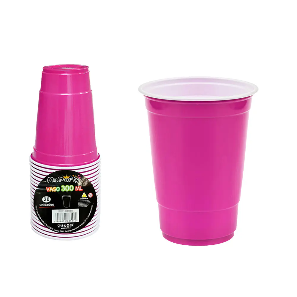 Vasos plásticos desechable bicolor fucsia 300ML 20pcs