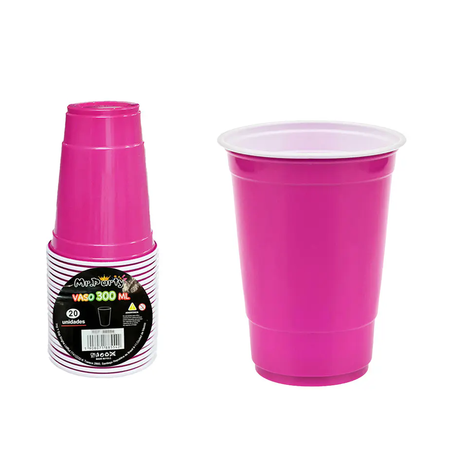 Vasos plásticos desechable bicolor fucsia 300ML 20pcs 1