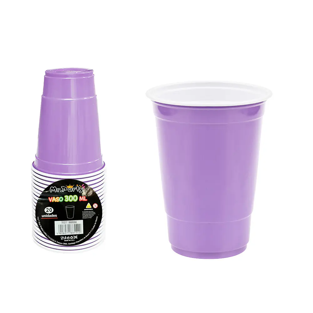 Vasos plásticos desechable bicolor lila 300ML 20pcs
