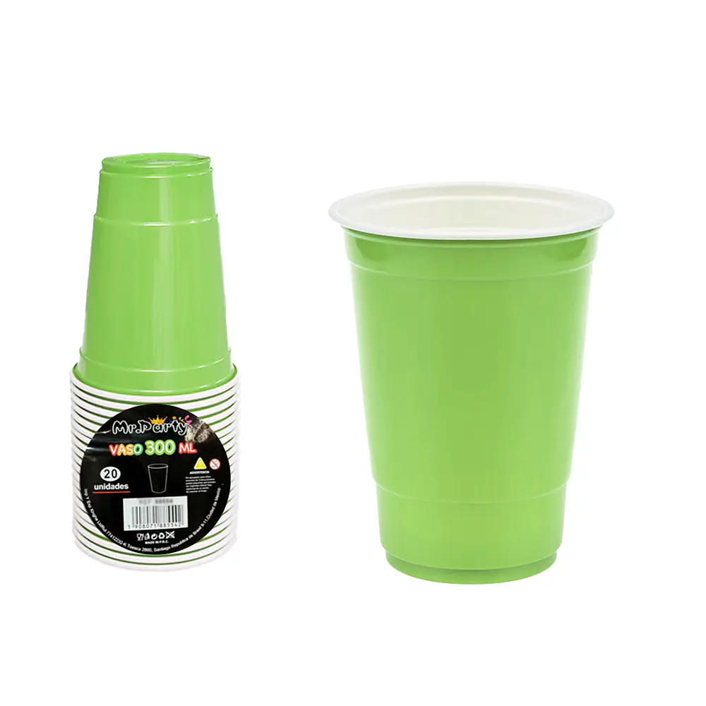Vasos plásticos desechable bicolor verde 300ML 20pcs