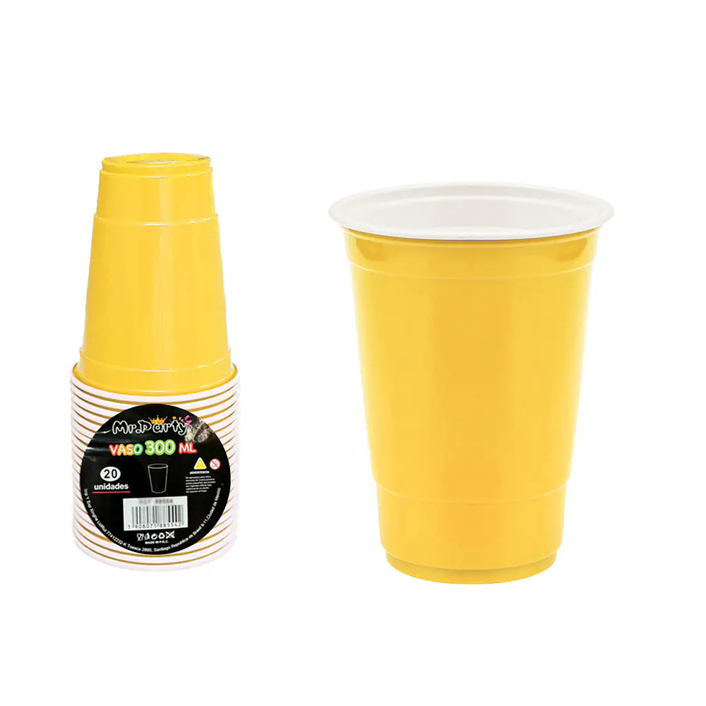 Vasos plásticos desechable bicolor amarillo 300ML 20pcs