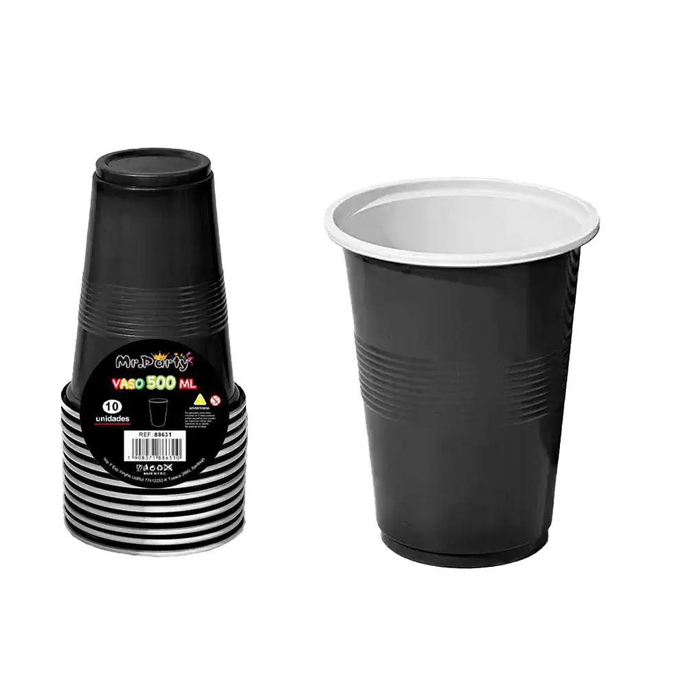 Vasos plásticos negro doble bicolor 500ML 10pcs