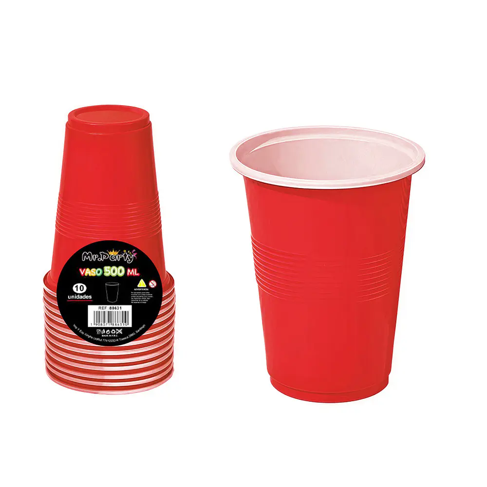 Vasos plásticos desechable rojo bicolor 500ML 10pcs