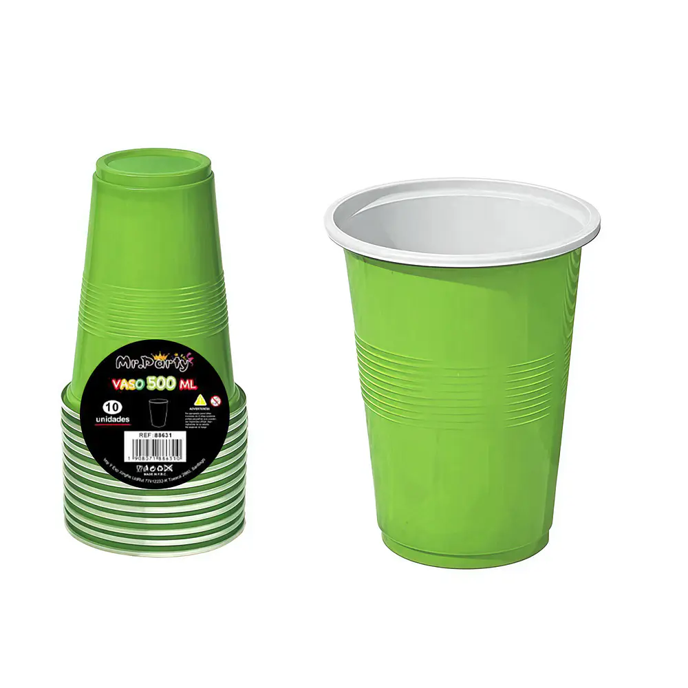 Vasos plásticos desechable verde bicolor 500ML 10pcs
