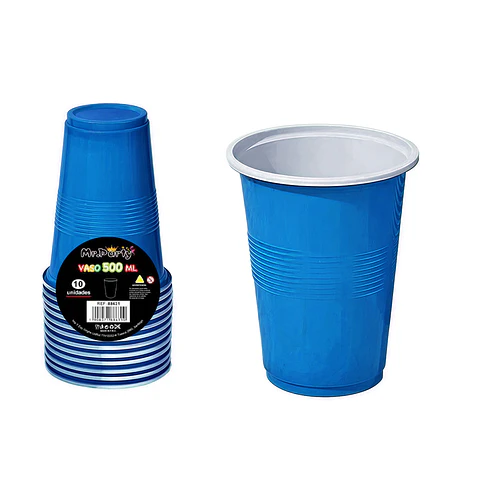 Vasos plásticos desechable azul bicolor 500ML 10pcs
