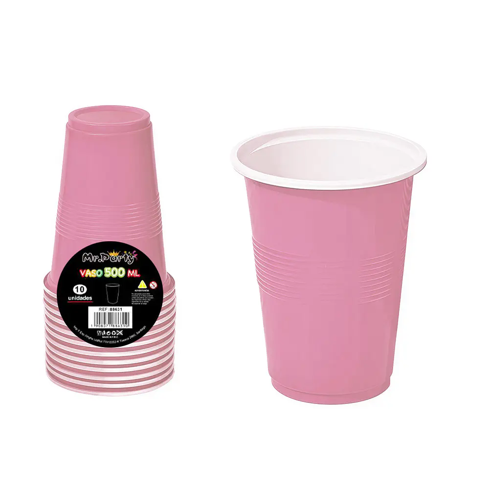 Vasos plásticos desechable rosado bicolor 500ML 10pcs