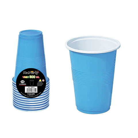 Vasos plásticos desechable celeste bicolor 500ML 10pcs