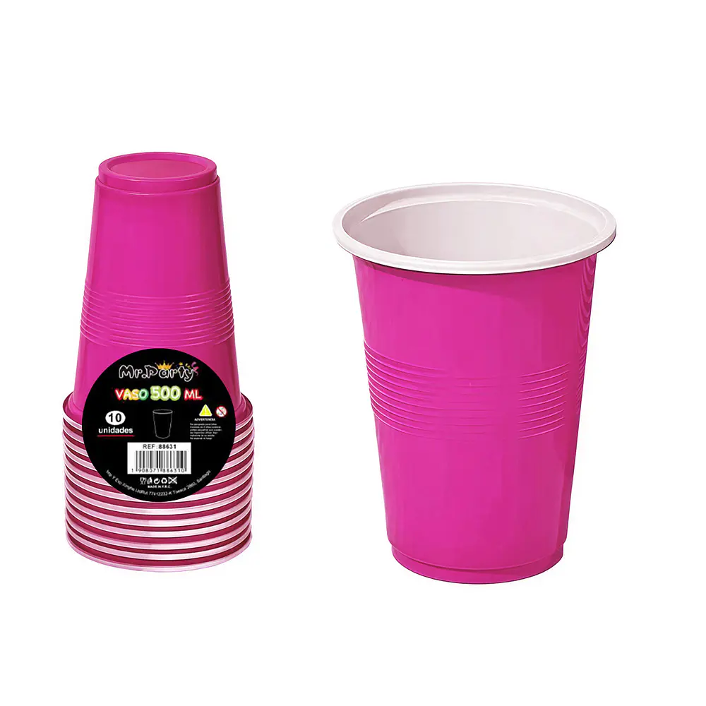 Vasos plásticos desechable fucsia bicolor 500ML 10pcs