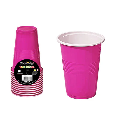 Vasos plásticos desechable fucsia bicolor 500ML 10pcs