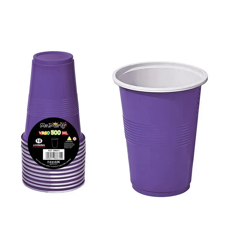 Vasos plásticos desechable morado bicolor 500ML 10pcs