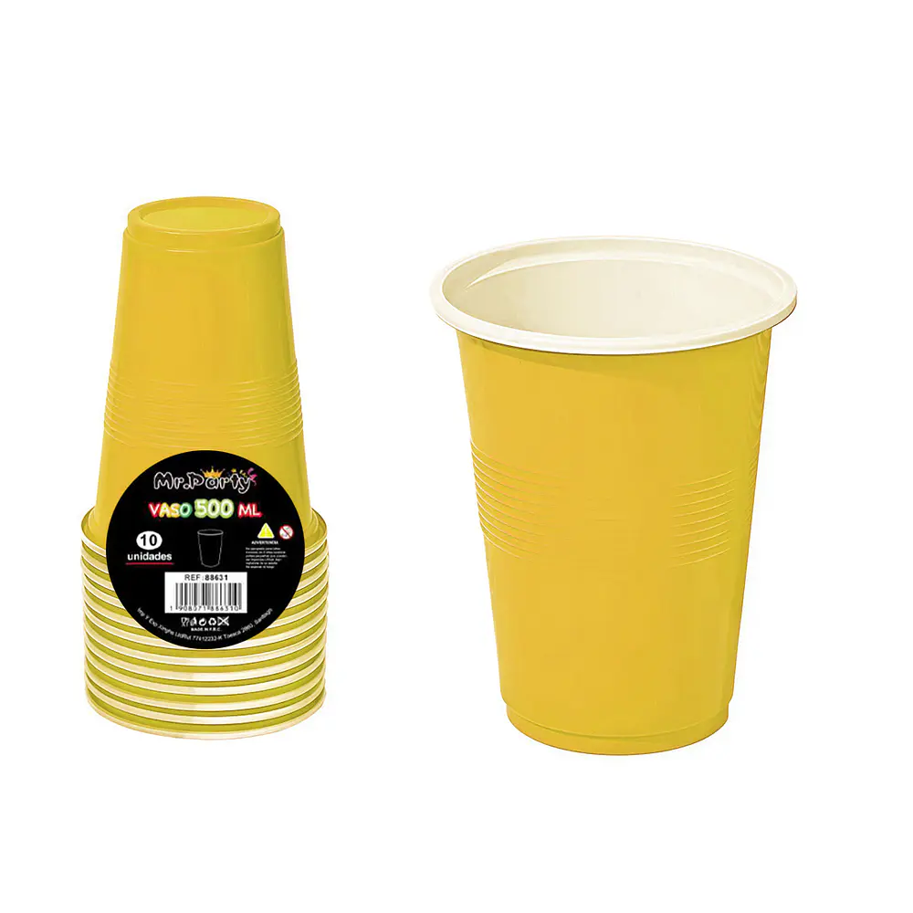 Vasos plásticos desechable amarillo bicolor 500ML 10pcs