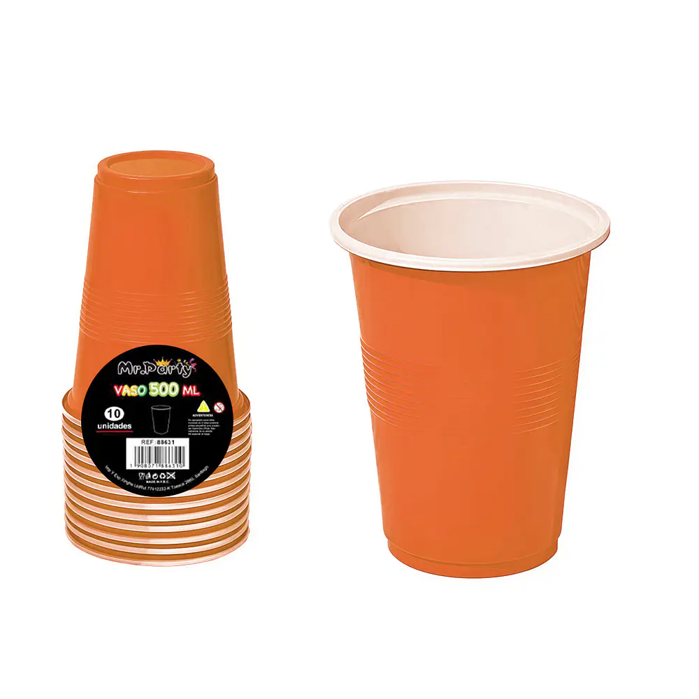 Vasos plásticos desechable naranjo bicolor 500ML 10pcs